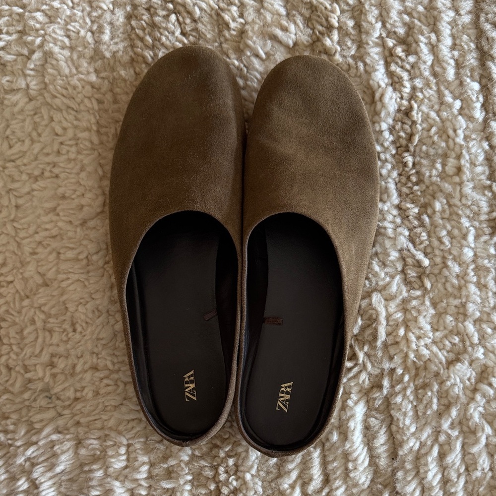 Zara Olive Suede Slip-On Loafers
